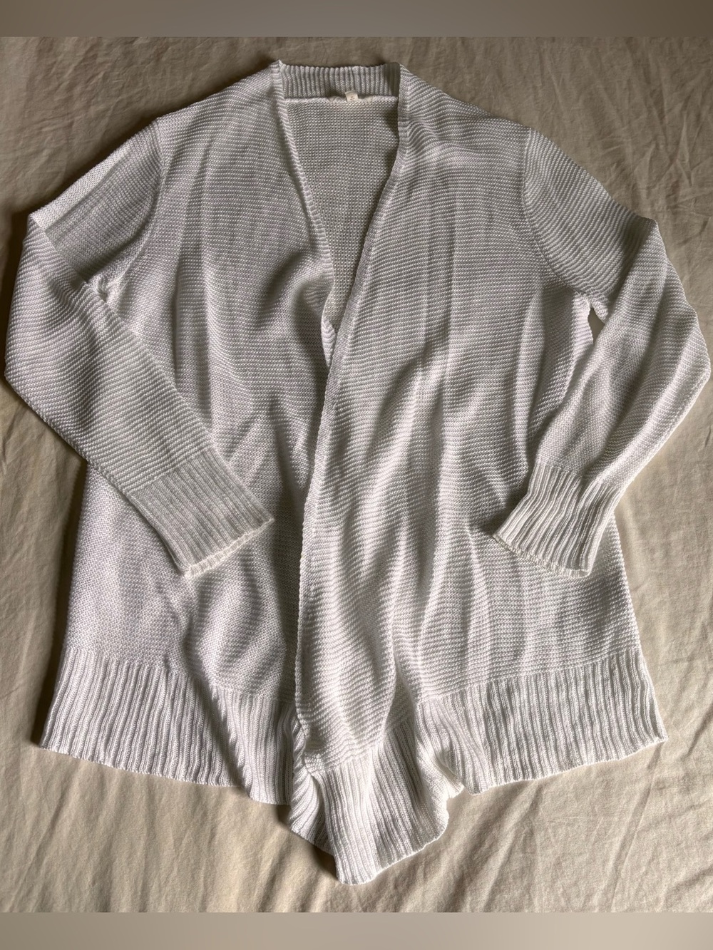 Eileen Fisher 100% Linen Open Front Knit White Cardigan • Size Small
